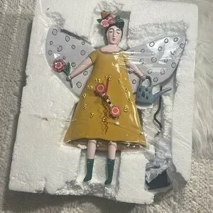Enesco Allen Designs Guardian Woman With/Flowers Pendulum Wall Clock 12.2”