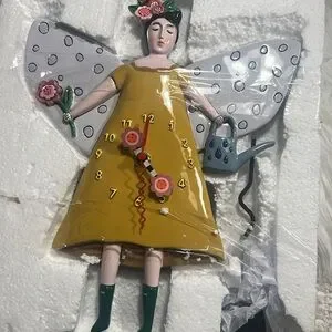 Enesco Allen Designs Guardian Woman With/Flowers Pendulum Wall Clock 12.2”