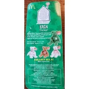 Erin The Bear 1999 McDonald's Beanie Baby With 2 Tush Tag Error Rare Vintage