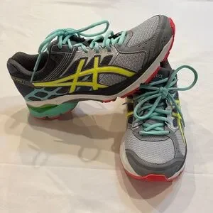 EUC Asics Gel Pulse 7 Womens 10 Gray Mint Yellow Running Training Athletic Shoes