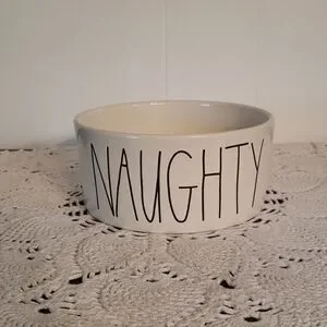 EUC Rae Dunn Pet Bowl / Pet Dish - "NAUGHTY"