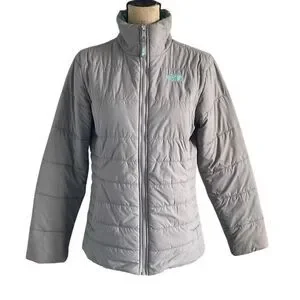 EUC The North Face Gray Teal Mock Turtle Zip Up Puffer Jacket - Girls XL/Women’