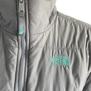 EUC The North Face Gray Teal Mock Turtle Zip Up Puffer Jacket - Girls XL/Women’
