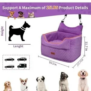 Euhams Purple Dog Car Seat - Memory Foam Dog Booster Seat NEW