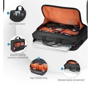 EVERKI Advance Briefcase 16 Inch Compact Laptop Messenger Bag Black Gray Orange