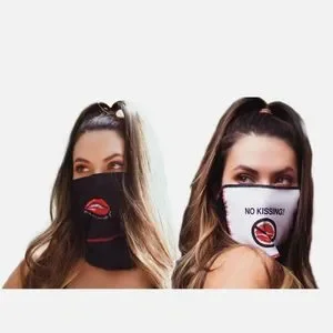 Face/ Neck Bandana Reversable- Black/ Red Lips