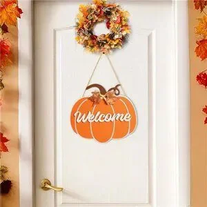 Fall Decorations For Home - Hanging Wooden Pumpkin Decor Welcome Sign