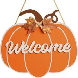 Fall Decorations for Home - Hanging Wooden Pumpkin Decor Welcome Sign