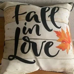 Fall In Love Wood Plank Print Outdoor Throw Toss Pillow 16x16 In Seasonal Decor