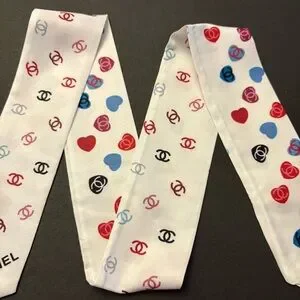 Fashion Scarf Twilly Hearts White Multicolored Print