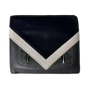 Fendi Monster Eyes Bifold Wallet Men’s Black Leather Designer Italy VGUC