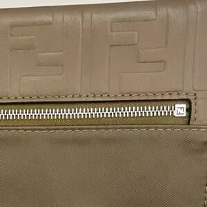 Fendi Zucca Monogram Clutch Bag Pouch Nylon Leather Khaki Brown Purse