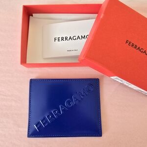 Ferragamo Leather Card Case Lapis Blue