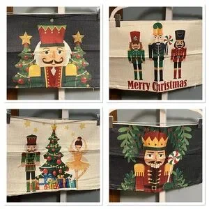 Festive Nutcracker Christmas Canvas Pillow Covers 19.5 x 11 3/4 inches Set of 4