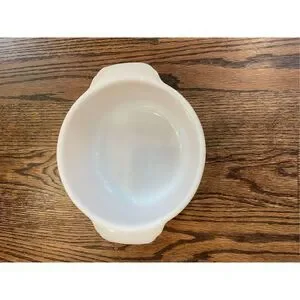 Fire King Peach Lustre Casserole Vintage MCM 11 1 1/2 Quart Round Doub