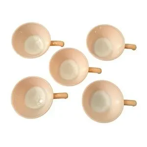 Fire King Set Of Five Peach Lustre Ribbed Beehive Design Bowls With Handle