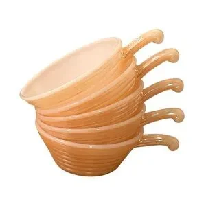 Fire King Set of Five Peach Lustre Ribbed Beehive Design Bowls with Handle