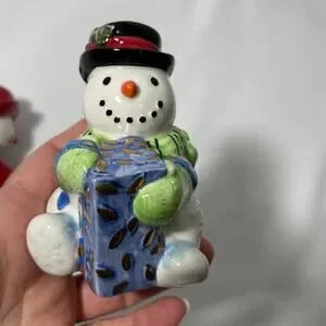 Fitz And Floyd Holly Jolly Snowman Decorative Salt And Pepper Shakers Set New