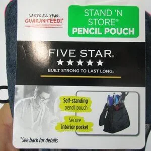 Five Star Mead Stand ‘N Store Micro-Mesh Pencil Pouch Navy Pink Interior Pockets