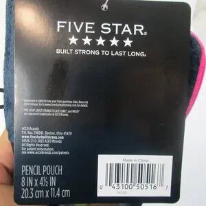 Five Star Mead Stand ‘N Store Micro-Mesh Pencil Pouch Navy Pink Interior Pockets