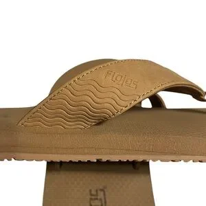 Flojos Ola Flip Flop Men’s 12 Tan Casual Open Toe Faux Leather Slip-On NWT