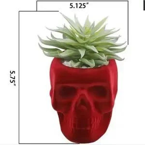 FLORA BUNDA Flocked Velvet Skull Planter With Artificial Succulent