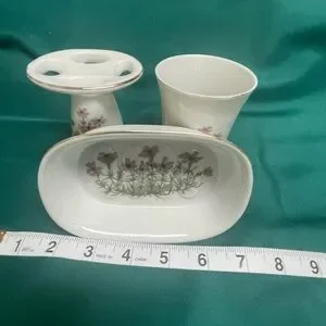 Floral Bath Accessory Set - White and Purple 3 piece set