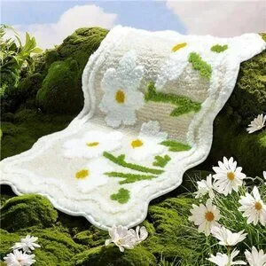 Floral Bathroom Rug Non Slip Beige Bath Mat Soft Absorbent Washable Shower Carpe
