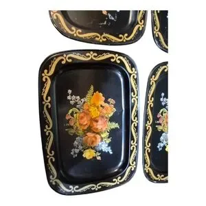 Floral Black Decorative Trays