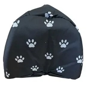 Foldable Insulated Black Pet House With Paw Prints