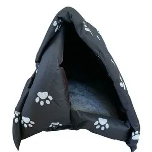 Foldable Insulated Black Pet House with Paw Prints