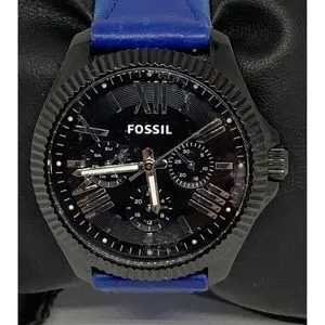 Fossil AM4591 Women's Blue Leather Analog Black Dial Quartz Genuine Watch XX353
