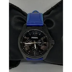 Fossil AM4591 Women's Blue Leather Analog Black Dial Quartz Genuine Watch XX353