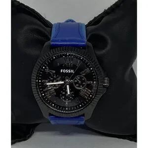 Fossil AM4591 Women's Blue Leather Analog Black Dial Quartz genuine Watch XX353