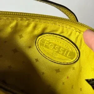 Fossil Leather Flower Applique Wristlet Mustard Yellow