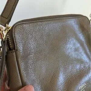 Fossil Leather Mushroom Brown Toaster Crossbody Purse