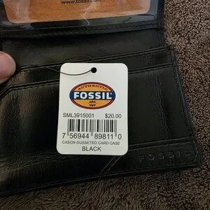 Fossil Men's Cason Gusseted Slim Card Case Front Pocket Black NWT