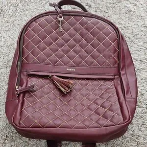 Fossil Sherri Burgundy Quilted Laptop Backpack