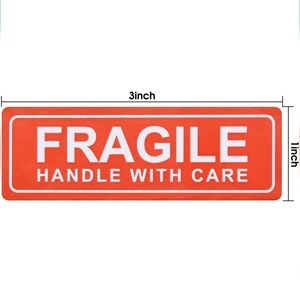 Fragile Handle With Care Labels - 200 Count - 1" X 3" - Red White