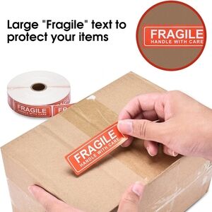Fragile Handle With Care Labels - 200 Count - 1" X 3" - Red White