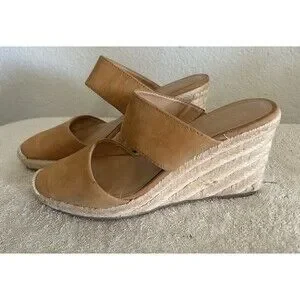 Franco Sarto Women's 9M Tan And Cream Closed Round Toe Espadrille Wedge Heel