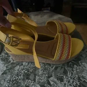 Franco Sarto Yellow Multi-Color Woven Wedges