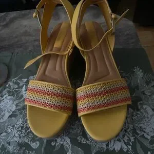 Franco Sarto Yellow Multi-Color Woven Wedges
