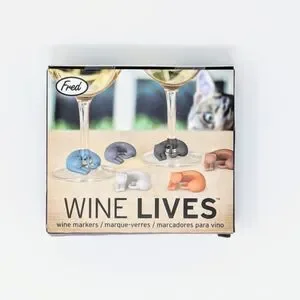 Fred "Wine Lives" cat wine markers for parties