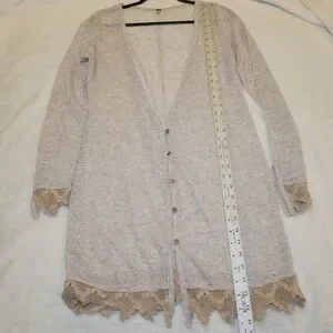 Free People Cardigan Boho Cottagecore Linen Blend Button Front Sweater Women's S