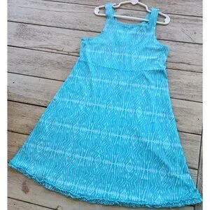Fresh Produce Girl's 10 (XL) Sleeveless Sundress Blue Ikat Print Ruffle Beach