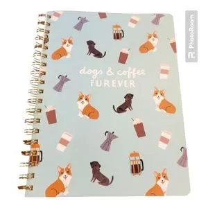Fringe Studio Blue Dogs & Coffee Forever Faux Leather Spiral Journal Notebook