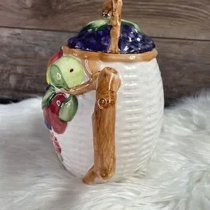 Fruit Design Teapot Grapes Apple Vines Fruit Basket