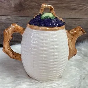 Fruit Design Teapot Grapes Apple Vines Fruit Basket