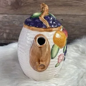 Fruit Design Teapot Grapes Apple Vines Fruit Basket